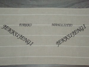 Jekkujengin pöytäliina. Pellavaa.